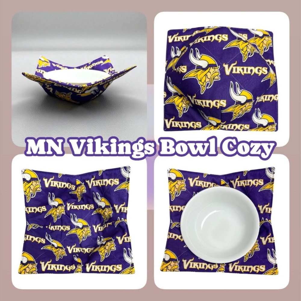 Handcrafted Minnesota Vikings Bowl Cozy Reversible NFL Bowl Cozy Microwave Safe - Picture 5 of 14